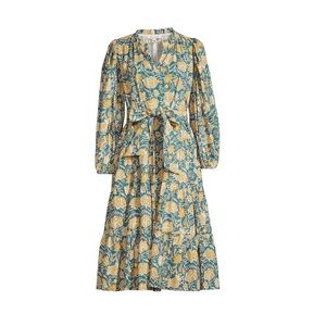 Stellah NYC Belted floral textured cotton dress in the color blue paisley. Small